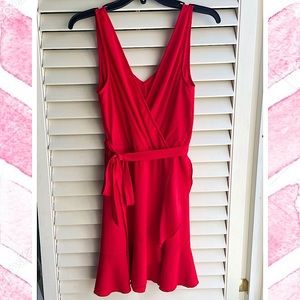 Red Ruffle Mini Dress with Tie Waist